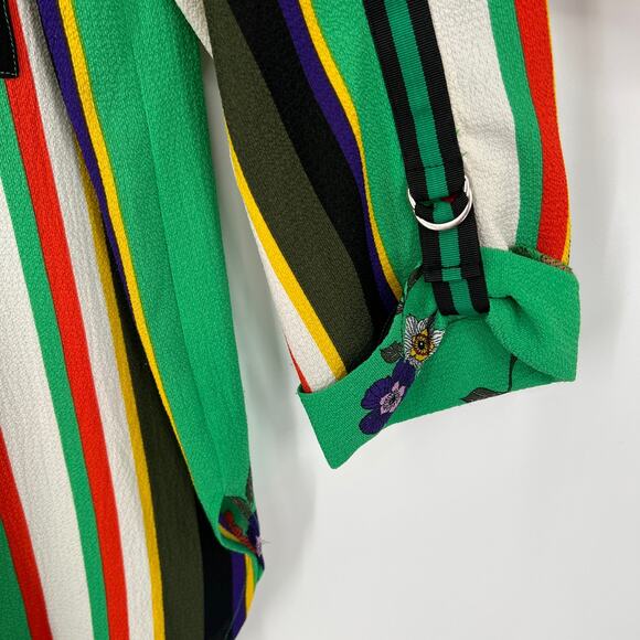 Fig & Flower Womens Size Small Green Floral Stripe Blouse Shirt Top Boho Summer - Picture 3 of 9